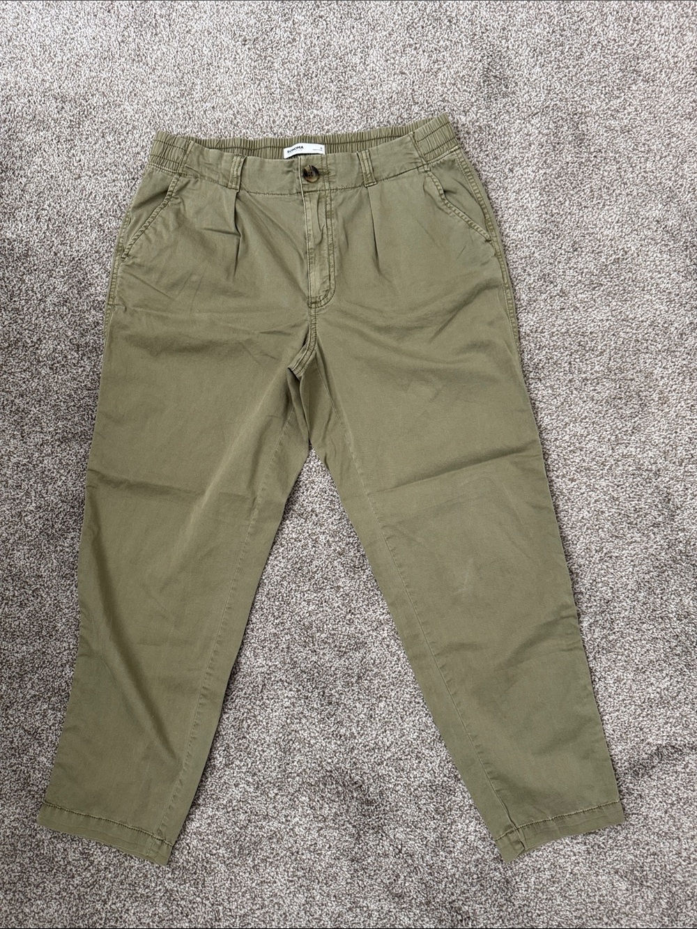 Women, Sonoma Olive Green Elastic Waist Cropped Pants, Size 8